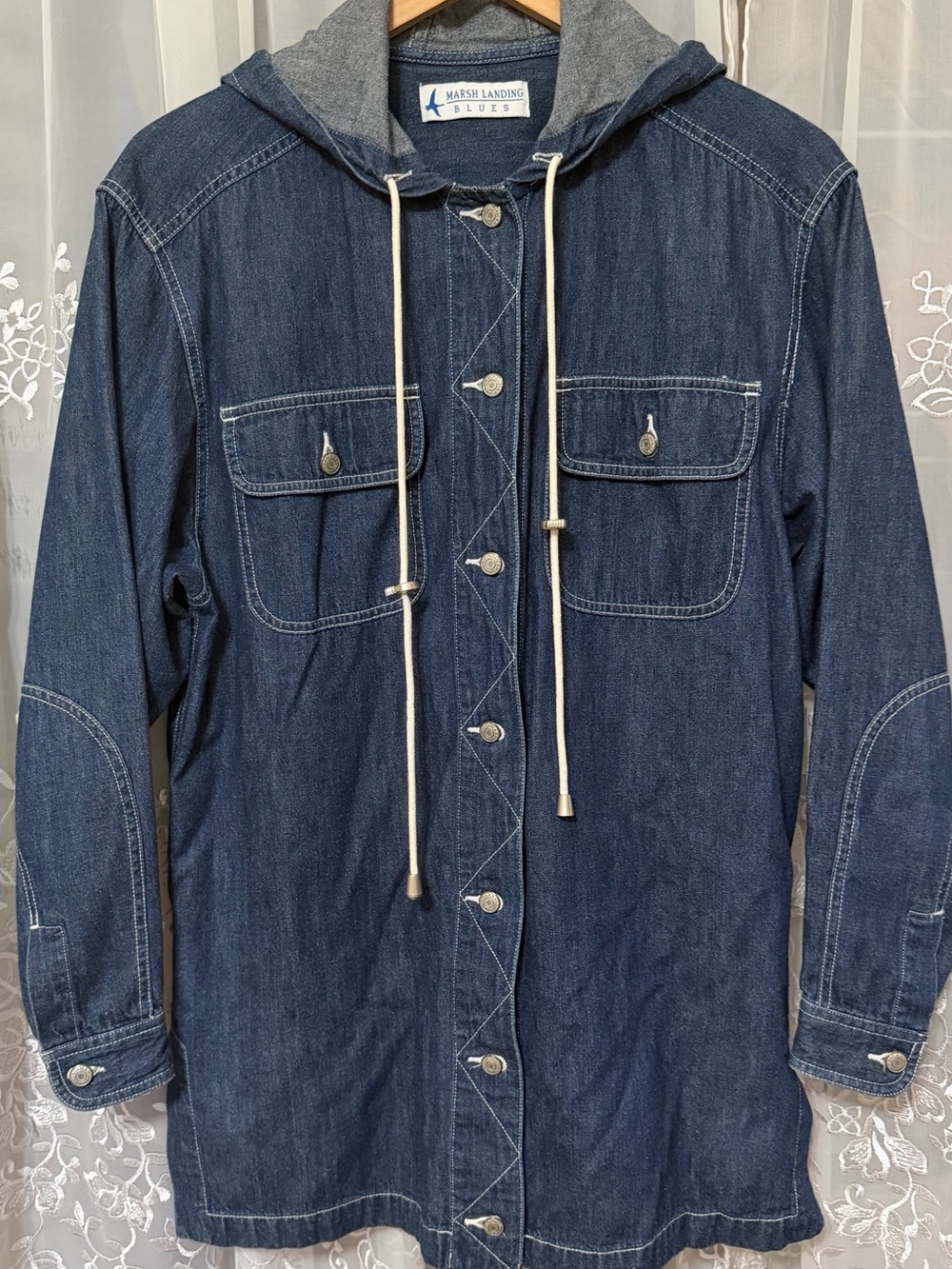 Denim Blue- Marsh Landing- Vintage Hooded Jacket- Size Small